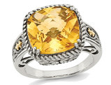 5.85 Carat (ctw) Antiqued Natural Citrine Ring Sterling Silver with 14K Gold Accents